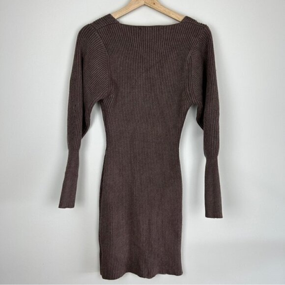 ASTR Plunge V-neck Long Sleeve Sweater Dress In Mocha - Picture 7 of 7